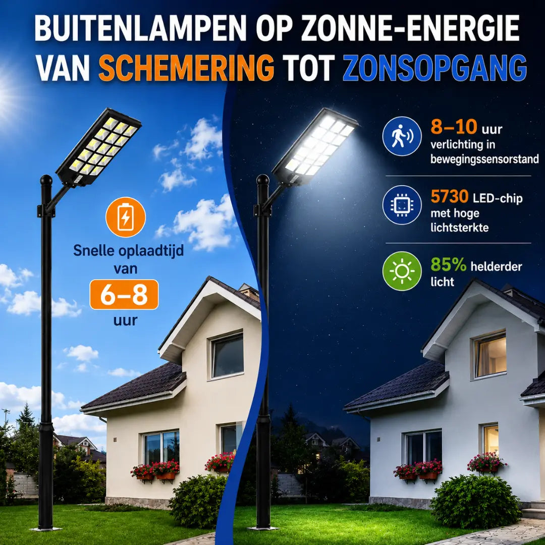 Velnator B92X Solarlamp voor Buiten – LED-Straatlamp met Bewegingssensor en Afstandsbediening voor Tuin, Pad en Veranda – Buitenverlichting