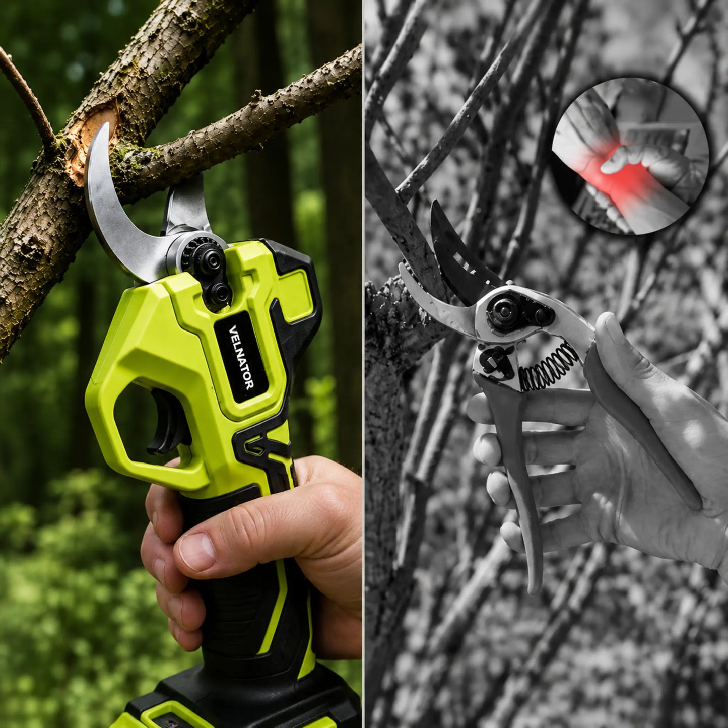Velnator S26 Electric Pruning Shears for Gardening: 1.25" Cutting Cordless Power Pruner, Brushless Motor, Dual21V Battery For Tree & FlowerTrimming