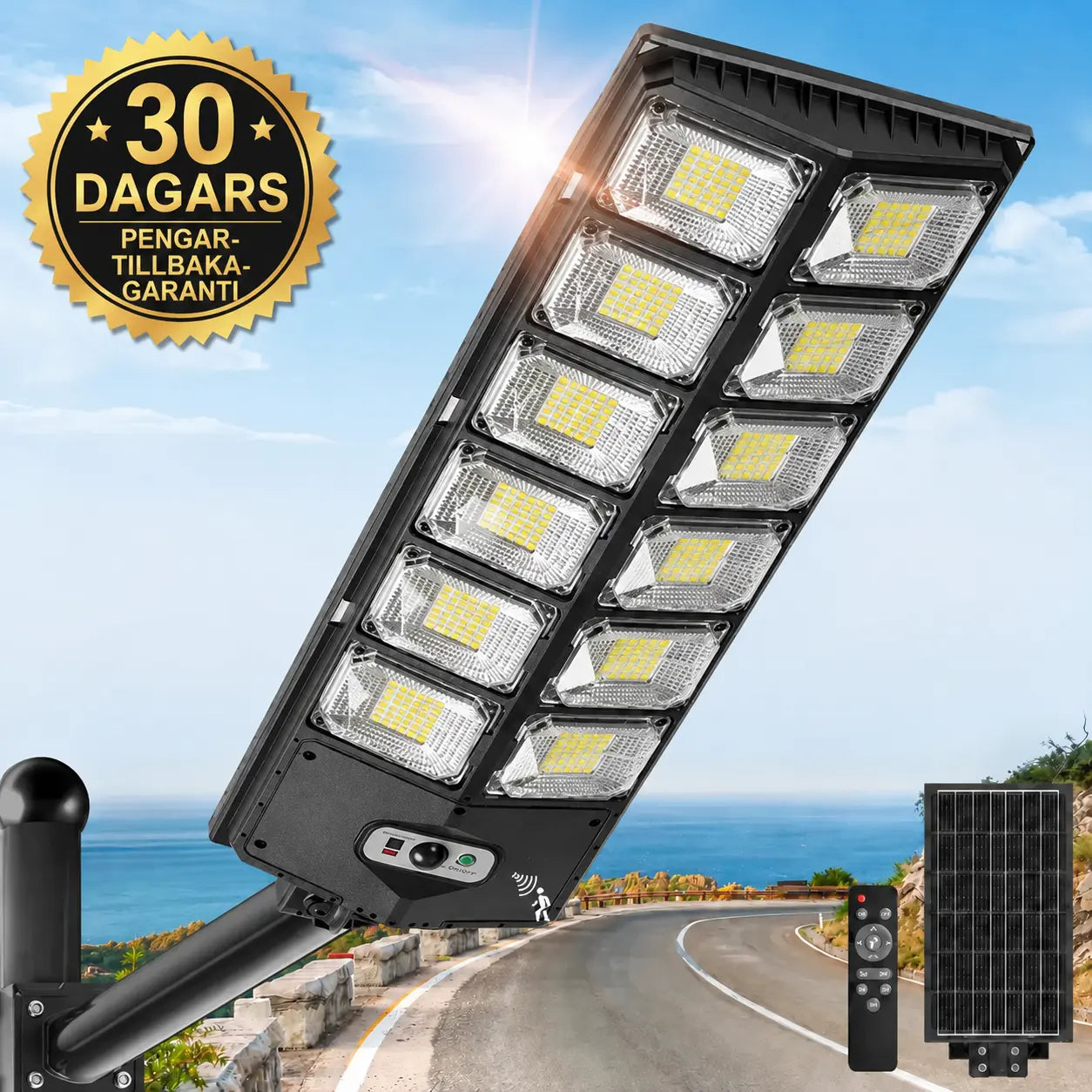 Velnator B92X Solcellsdriven Utomhuslampa LED-Gatlykta med Rörelsesensor och Fjärrkontroll för Trädgård, Gångväg och Veranda – Utomhusbelysning