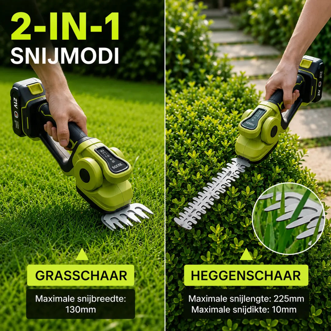 Velnator Draadloze Heggenschaar – 20V Elektrische Grasschaar & Handheld Grasmaaier, 2-in-1 Snoeischaar
