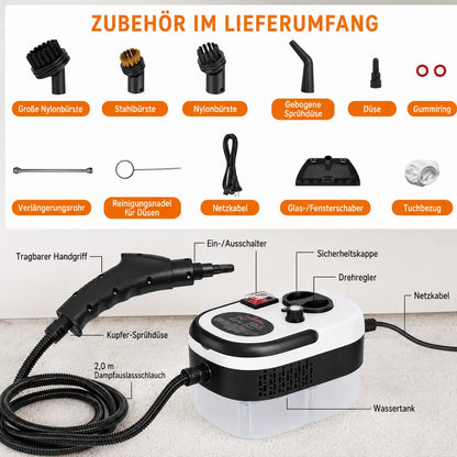Velnator T6 Dampfreiniger, 2500W Handdampfreiniger, Hochtemperatur-Dampfreinigungsgerät, tragbarer Dampfreiniger, 6-Gang-Dampfreiniger, 3 Reinigungsbürsten, für Küchenmöbel, Badezimmer