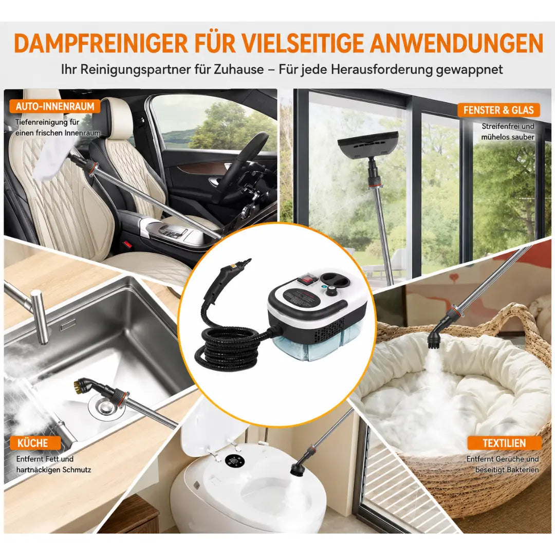 Velnator T6 Dampfreiniger, 2500W Handdampfreiniger, Hochtemperatur-Dampfreinigungsgerät, tragbarer Dampfreiniger, 6-Gang-Dampfreiniger, 3 Reinigungsbürsten, für Küchenmöbel, Badezimmer