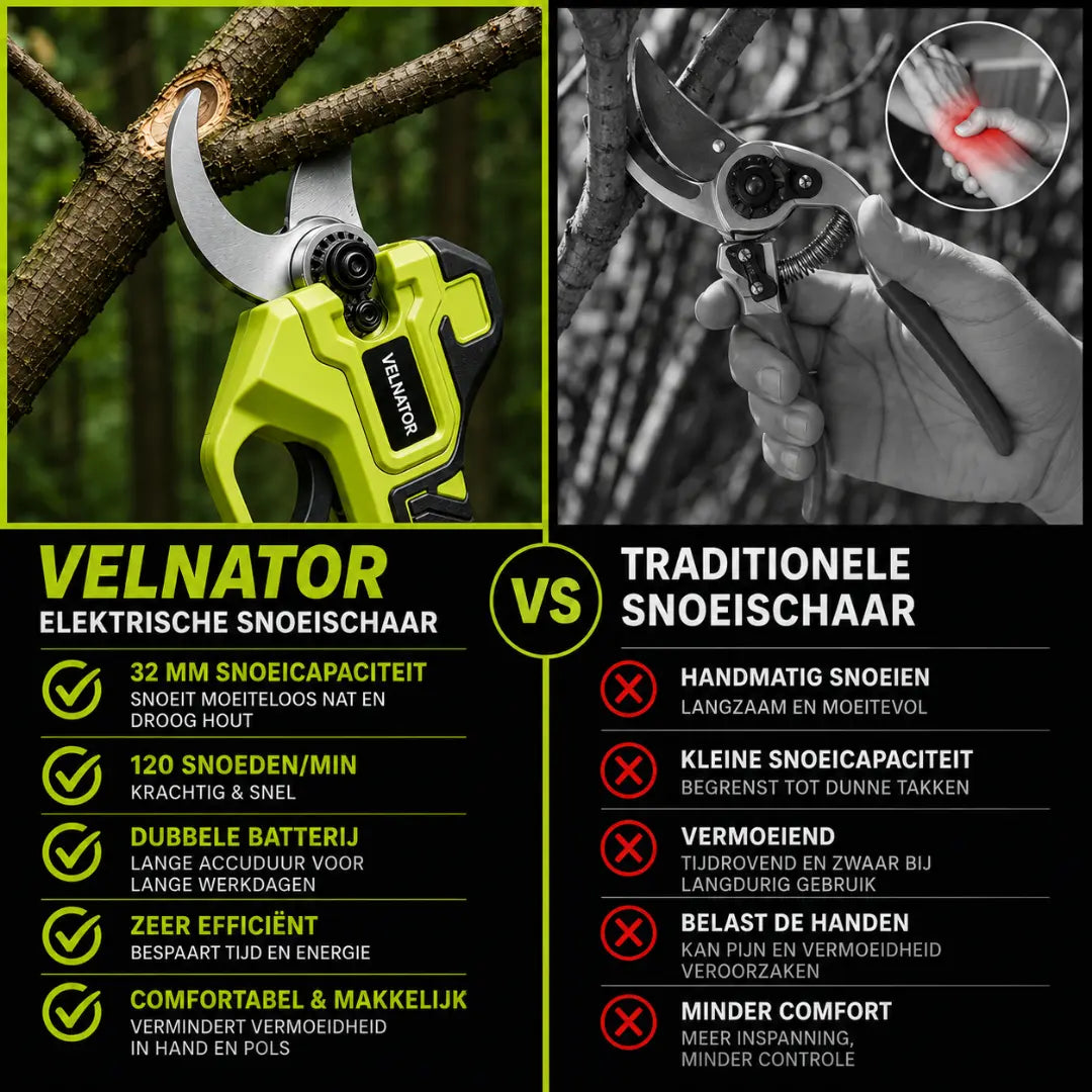 Velnator S26 elektrische snoeischaar voor tuinieren: draadloze snoeischaar met een snoeicapaciteit van 1,25 inch, borstelloze motor en 1× 21V-accu voor het snoeien van bomen en bloemen.