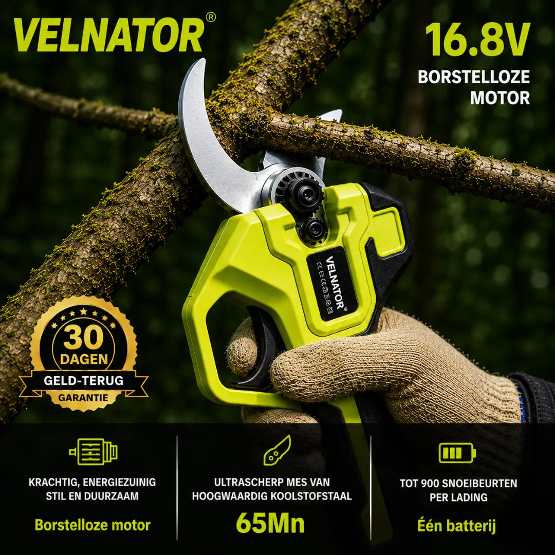 Velnator S26 elektrische snoeischaar voor tuinieren: draadloze snoeischaar met een snoeicapaciteit van 1,25 inch, borstelloze motor en 1× 21V-accu voor het snoeien van bomen en bloemen.