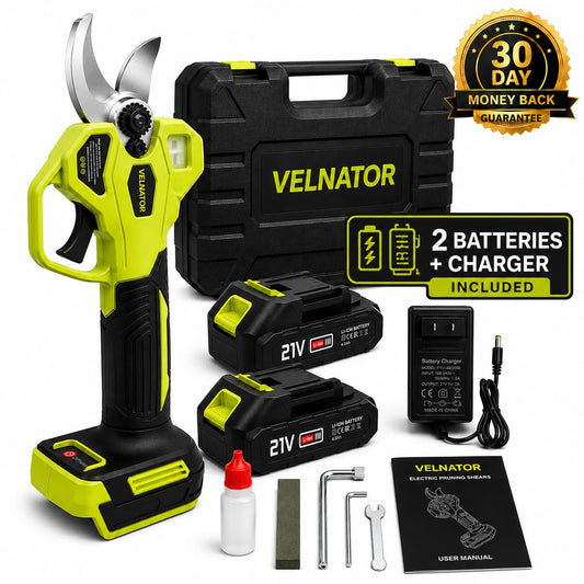 Velnator S26 Borstelloze Elektrische Tuingartelschaar 30mm Snoeidiameter Elektrische Snoeischaar + 2 GRATIS Batterijen + Oplader