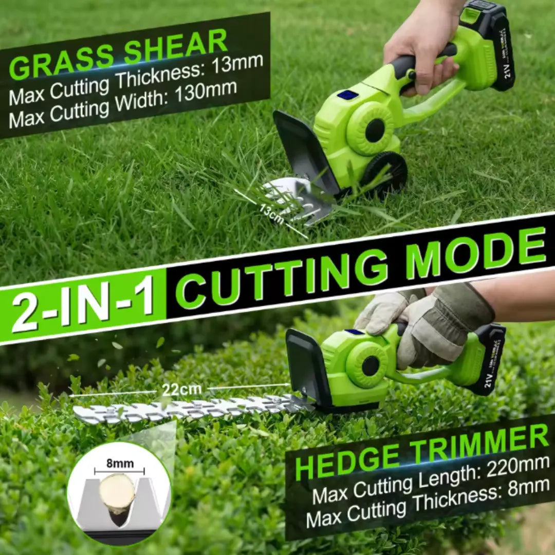 Velnator R6 Cordless Hedge Trimmer – 20V Electric Grass Shears & Handheld Lawn Mower, 2-in-1 Pruning Shears