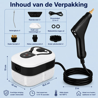 VELNATOR 2500W hogedruk-stoomreiniger met hoge temperatuur voor huishoudelijke airconditioners, afzuigkappen, auto- en vloerreiniging.