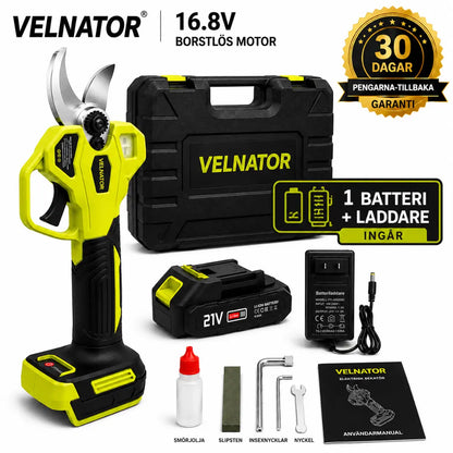 Velnator S26 elektrisk sekatör för trädgårdsarbete: sladdlös sekatör med 1,25 tums klippkapacitet, borstlös motor och 1× 21V-batteri för beskärning av träd och blommor.