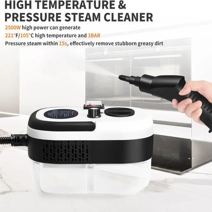 Velnator T6 Steam Cleaner, 2500W Handheld Steam Cleaner, High-Temperature Steam Cleaning Device, Portable Steam Cleaner, 6-Speed Steam Cleaner, 3 Cleaning Brushes, for Kitchen Furniture, Bathroom