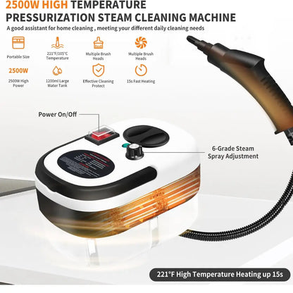 Velnator T6 Steam Cleaner, 2500W Handheld Steam Cleaner, High-Temperature Steam Cleaning Device, Portable Steam Cleaner, 6-Speed Steam Cleaner, 3 Cleaning Brushes, for Kitchen Furniture, Bathroom