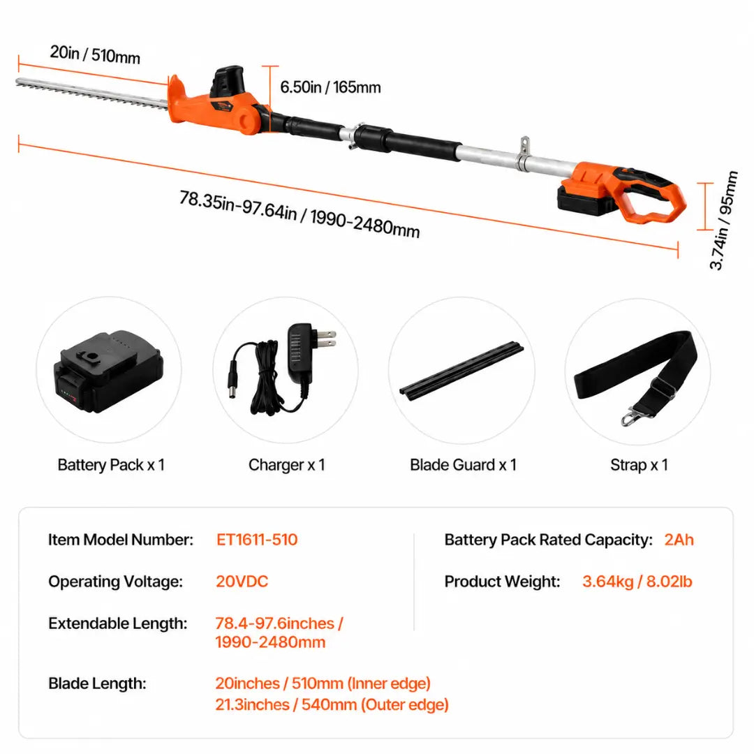 VELNATOR H60 ExtendPro Cordless Pole Hedge Trimmer