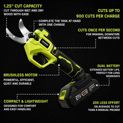 Velnator S26 Brushless Electric Scissor Garden Trimmer 30mm Cutting Electric Pruning Shears + Free Battery + Charger