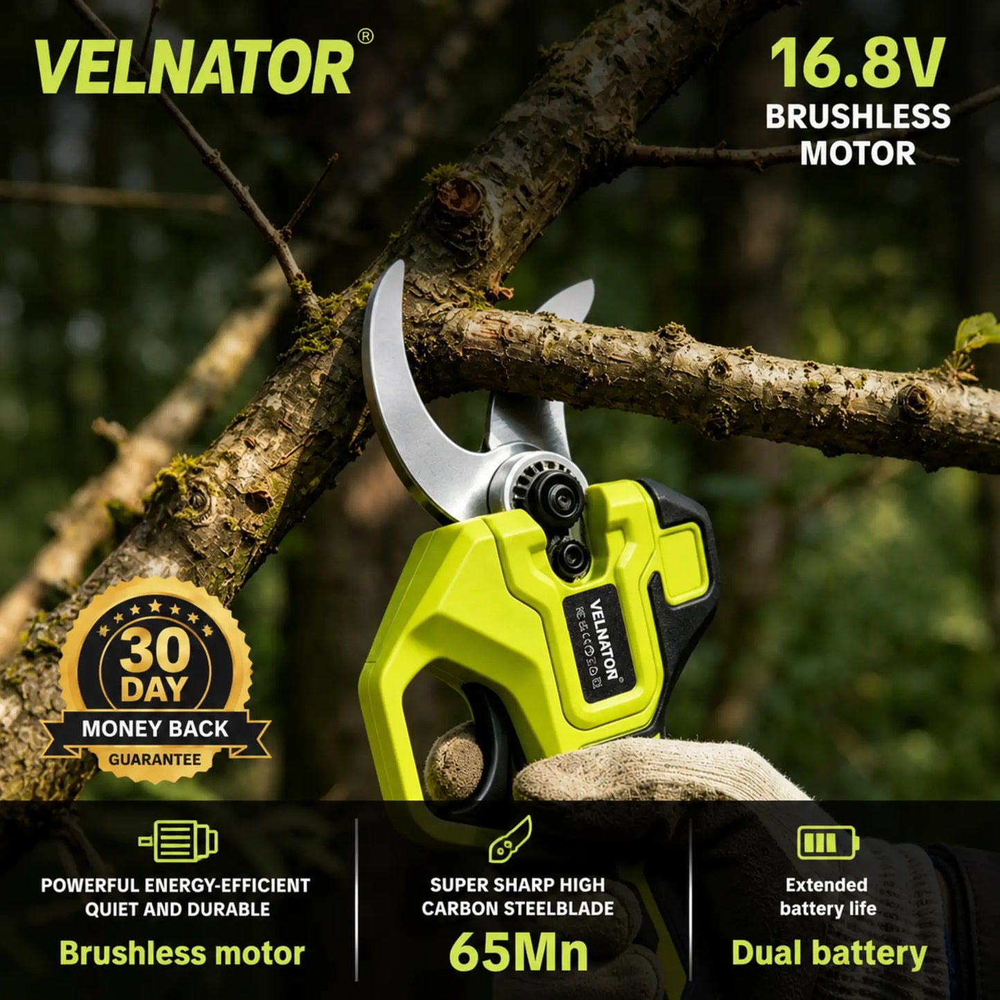 Velnator S26 Brushless Electric Scissor Garden Trimmer 30mm Cutting Electric Pruning Shears + Free Battery + Charger