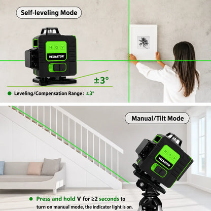 Velnator 16 Line Green Laser Level 360° Auto Self-Leveling Ultra-Bright 3D Beam for All Indoor & Outdoor Construction Projects
