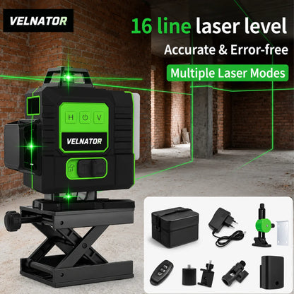 Velnator 16 Line Green Laser Level 360° Auto Self-Leveling Ultra-Bright 3D Beam for All Indoor & Outdoor Construction Projects