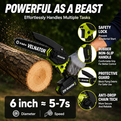 Velnator M6 Pro Chainsaw — Cordless Electric Saw for Pruning, Camping & Yard Work