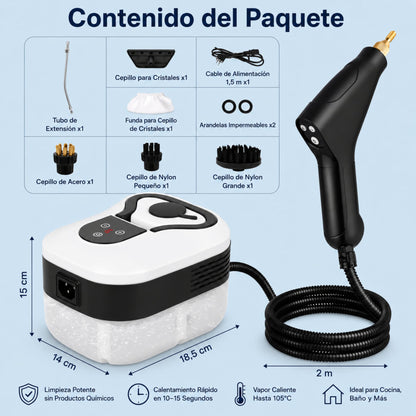 VELNATOR Limpiador a vapor de alta presión de 2500W, lavadora de alta temperatura para aire acondicionado doméstico, capó de cocina, uso de limpieza de suelo de coche