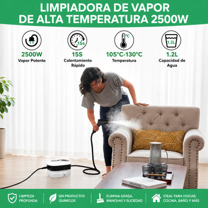 VELNATOR Limpiador a vapor de alta presión de 2500W, lavadora de alta temperatura para aire acondicionado doméstico, capó de cocina, uso de limpieza de suelo de coche