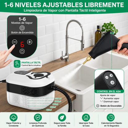VELNATOR Limpiador a vapor de alta presión de 2500W, lavadora de alta temperatura para aire acondicionado doméstico, capó de cocina, uso de limpieza de suelo de coche