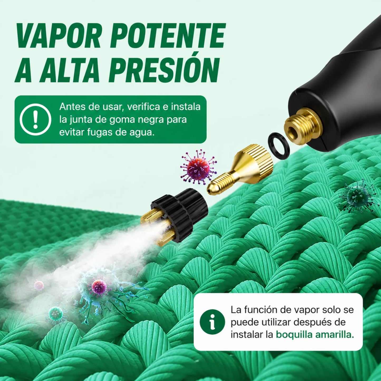 VELNATOR Limpiador a vapor de alta presión de 2500W, lavadora de alta temperatura para aire acondicionado doméstico, capó de cocina, uso de limpieza de suelo de coche