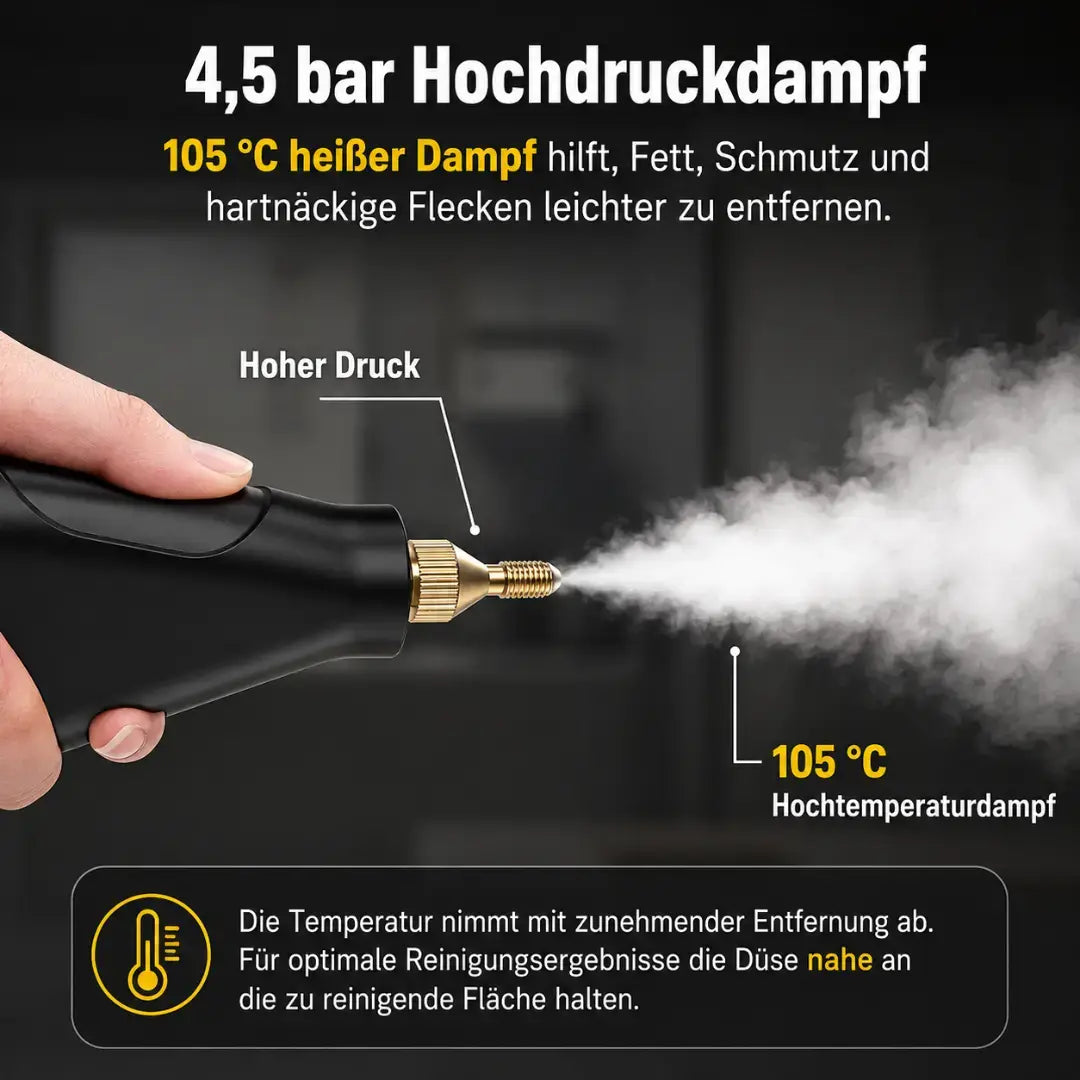 Velnator T6 Dampfreiniger, 2500W Handdampfreiniger, Hochtemperatur-Dampfreinigungsgerät, tragbarer Dampfreiniger, 6-Gang-Dampfreiniger, 3 Reinigungsbürsten, für Küchenmöbel, Badezimmer